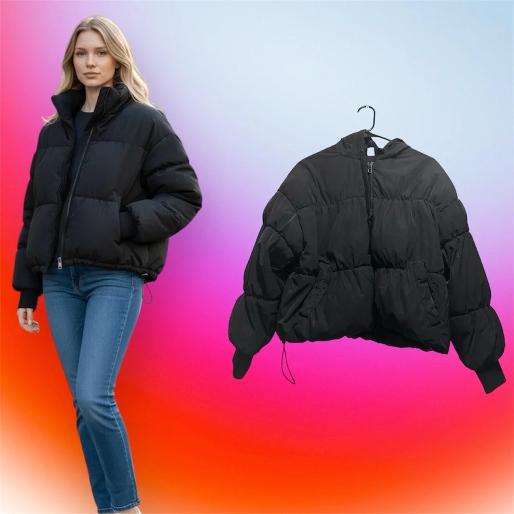 H&M Black Puffer Jacket - Women's Insulated Coat - Picture 5 of 14